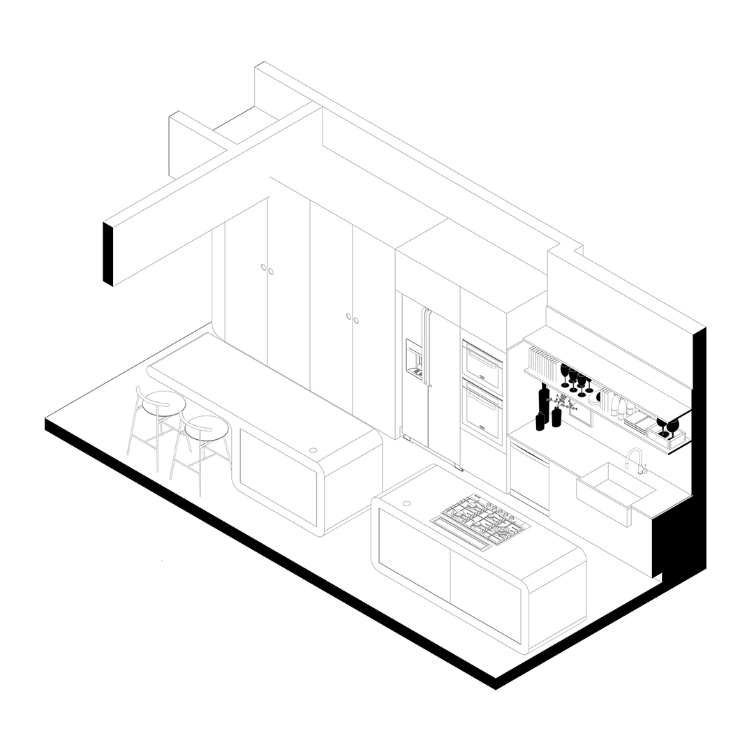 Perspectiva arquitetônica tridimensional do Apto Puro, representando o conceito projetado pelo Studio Guilherme Garcia.